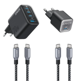 Anker Zolo 70W 4-Port Charger + Anker 511 Nano 3 30W Charger + Anker Prime USB-C to USB-C Cable 2-Pack (0.9m, 240W, Upcycled Braided Design)