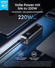Anker Prime Power Bank (20K, 220W) with Anker Prime USB-C to USB-C Cable (240W, Upcycled Braided Design)