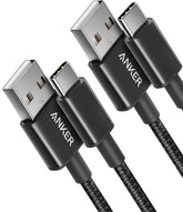 Nylon USB-C to USB-A 2.0 Cable (3ft, 2-Pack, Black)