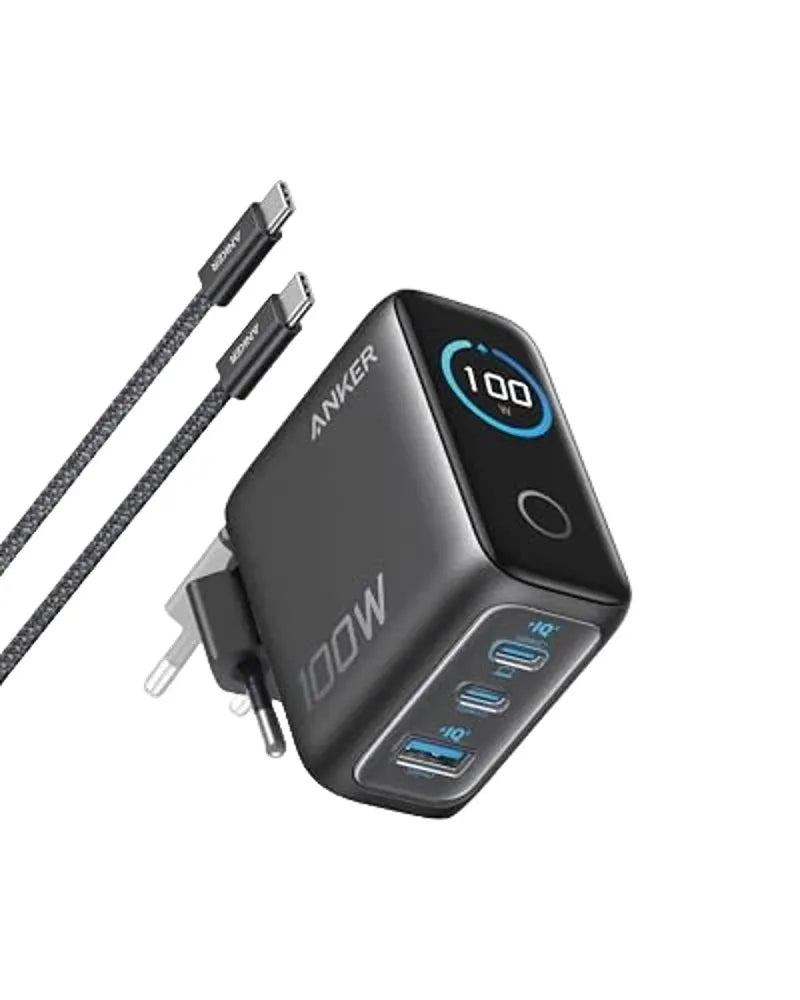 Anker MagGo 3-in-1 Foldable Wireless Charging Pad + 100W 3-Port Charger with Smart Display and USB-C Cable