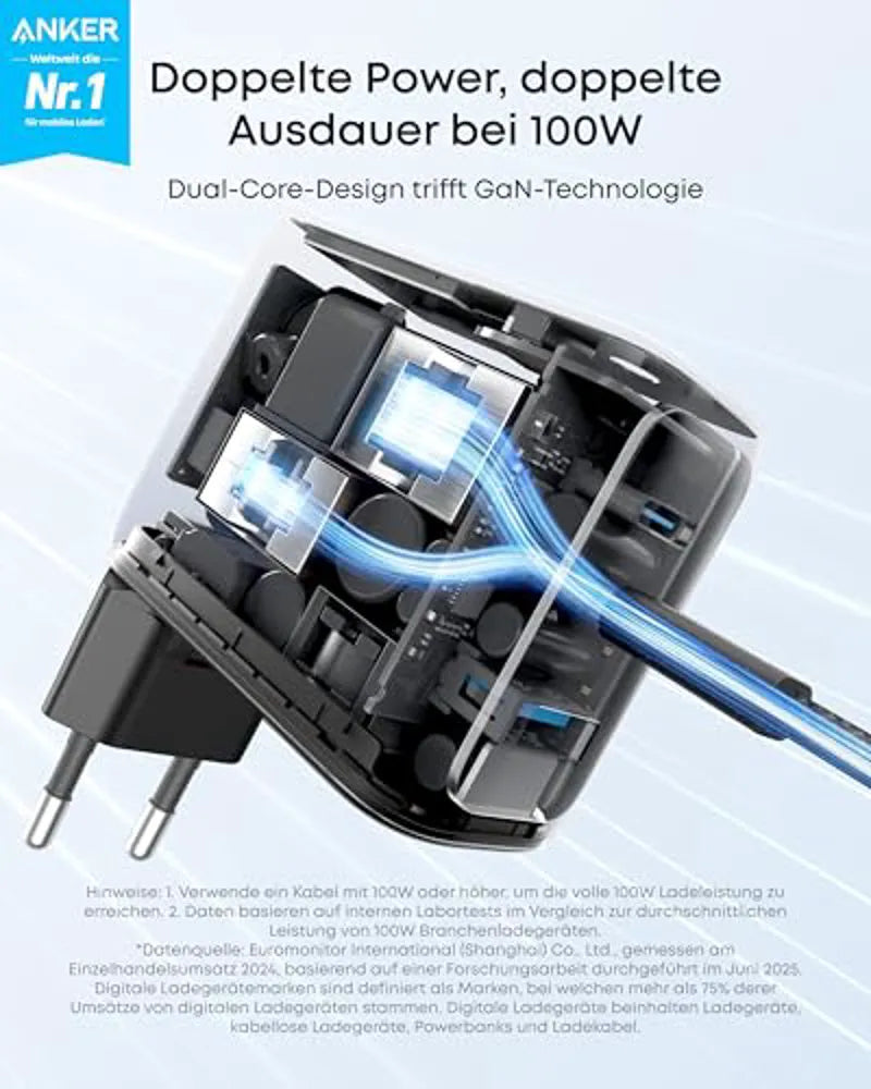 Anker 3-in-1 Charging Cube with MagSafe + Anker Charger (100W, 3 Ports, Smart Display) with USB-C Cable