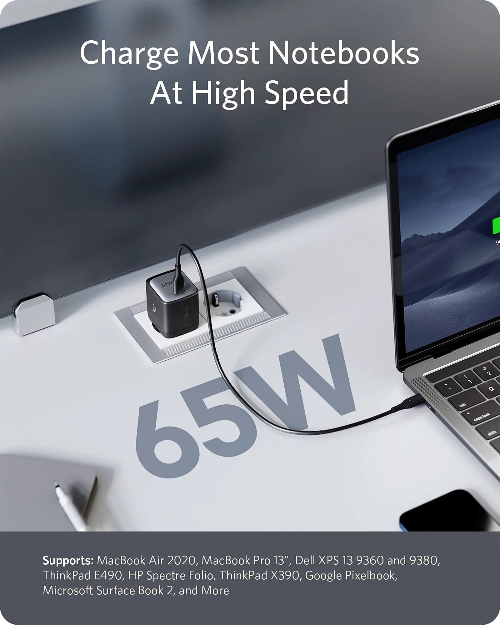 Anker 715 Ladegerät (Nano II 65W) + Anker 2-in-1 USB-C auf USB-C Kabel (120cm, 140W, Flecht-Design)