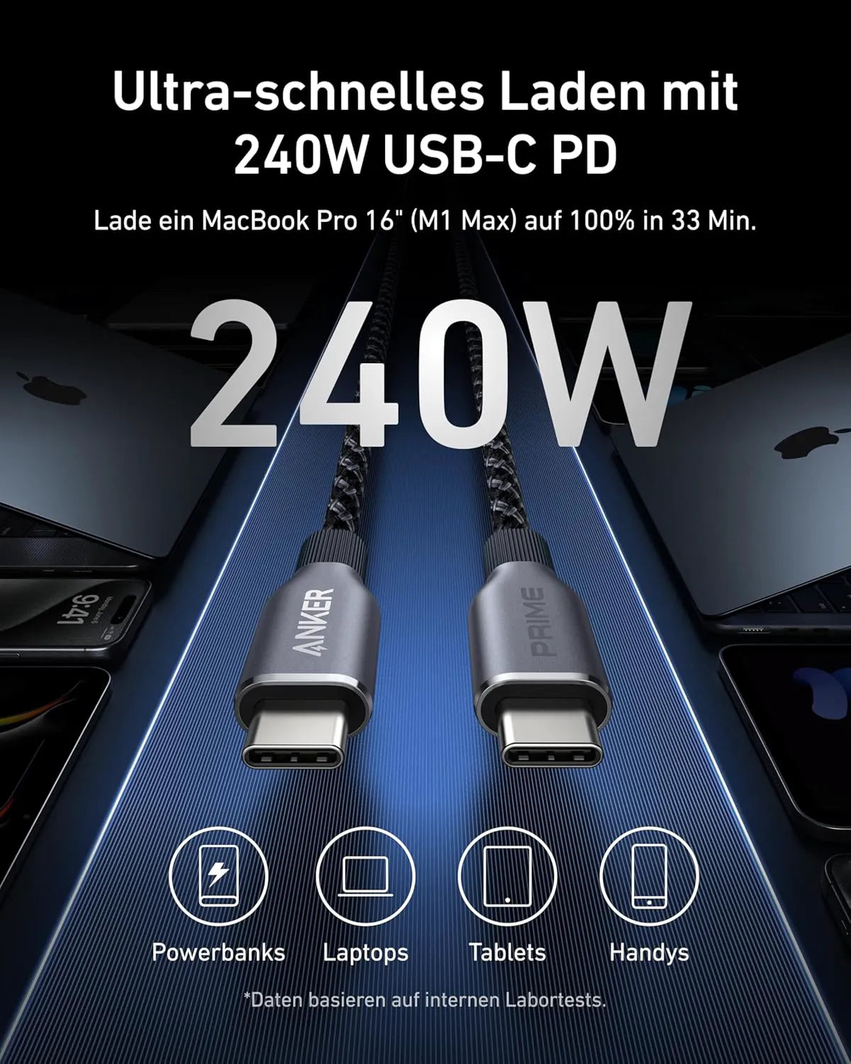Anker Zolo 70W 4-Port Charger + Anker 511 Nano 3 30W Charger + Anker Prime USB-C to USB-C Cable 2-Pack (0.9m, 240W, Upcycled Braided Design)