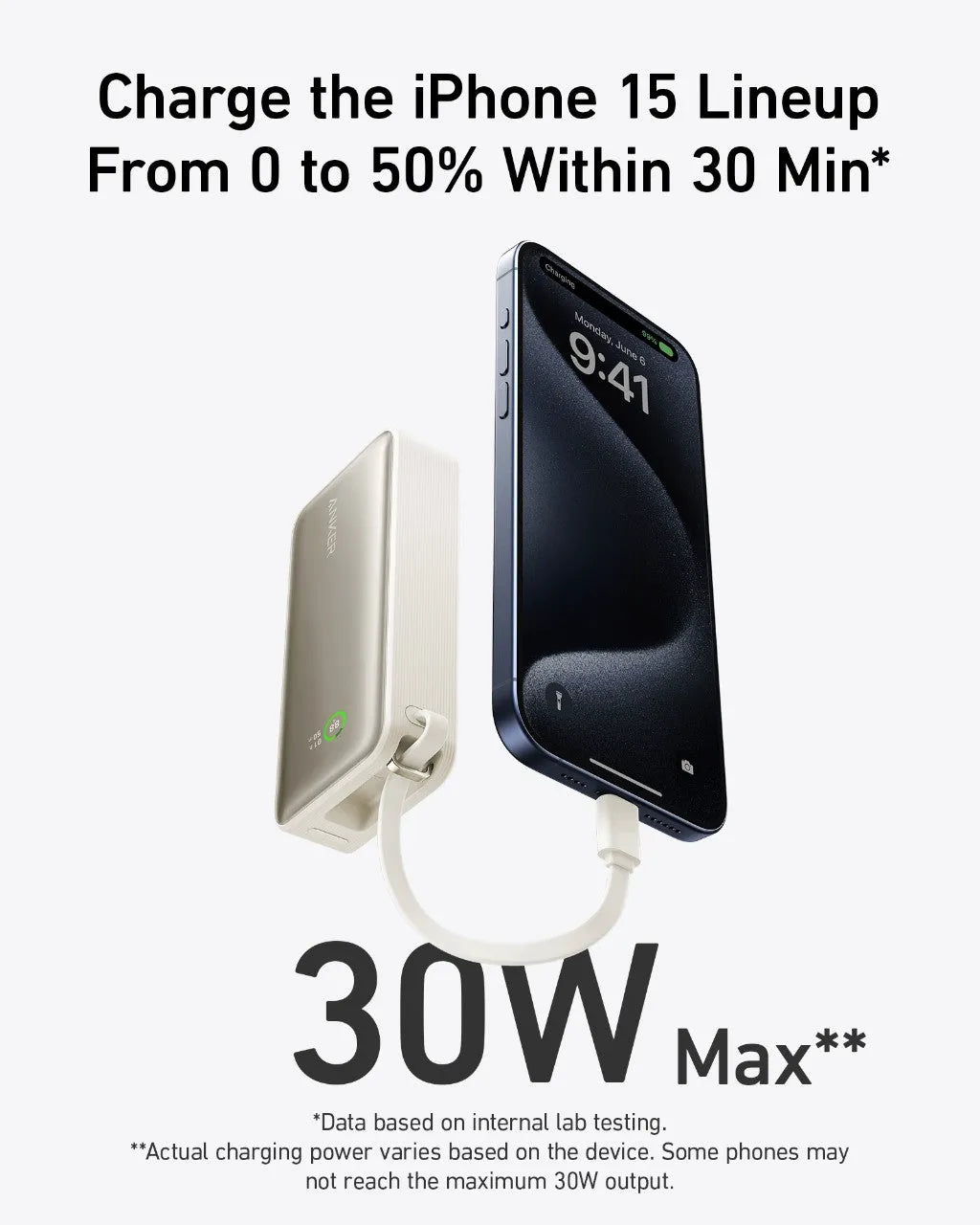 Anker Nano Power Bank (30W, Built-in USB-C Cable)
