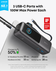 Anker 25K 165W Laptop Power Bank with Built-In Retractable Cables