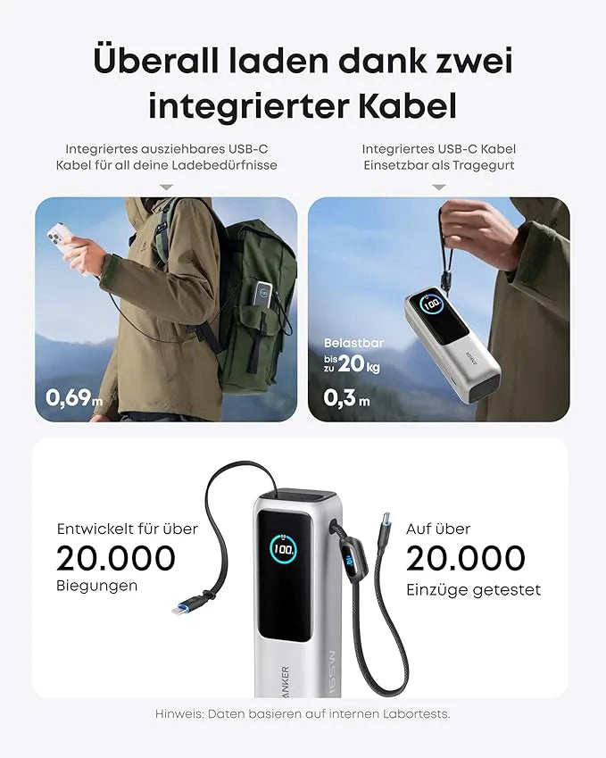 Anker Powerbank 25K 165W with Integrated and Retractable Cable + Anker MagGo Powerbank 10000mAh Slim