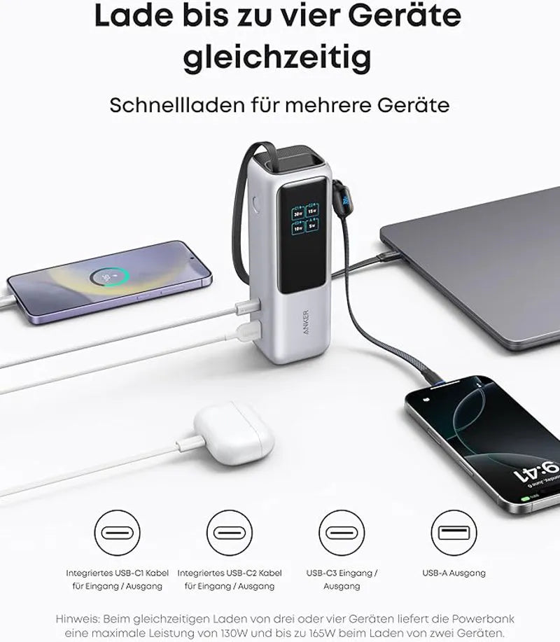 Anker Powerbank 25K 165W with Integrated and Retractable Cable + Anker MagGo Powerbank 10000mAh Slim