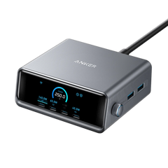 Anker Prime Charger (250W, 6 Ports, GaNPrime) + Anker 2-in-1 USB-C to USB-C Cable (120cm, 140W, Braided Design)