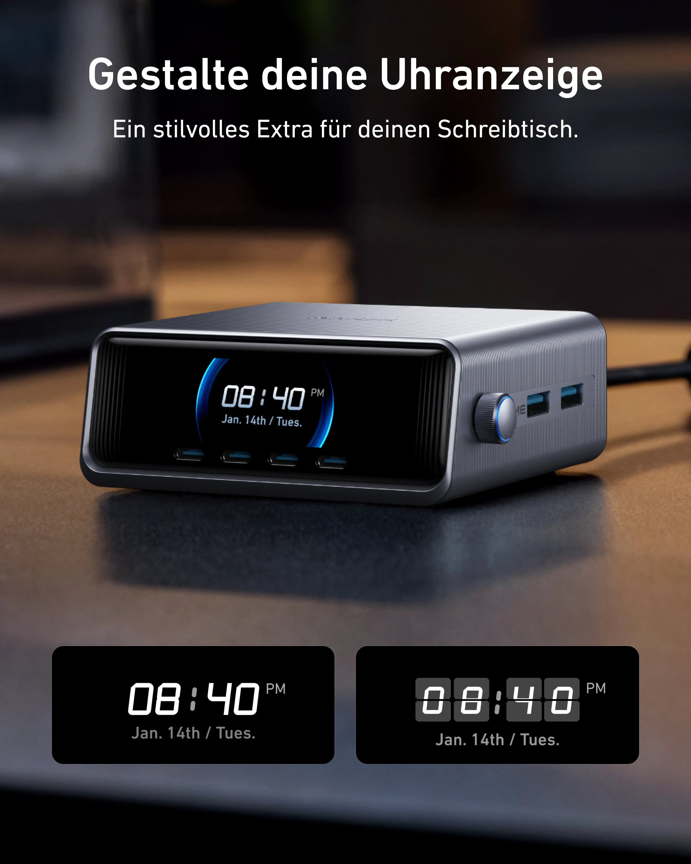 Anker Prime Charger (250W, 6 Ports, GaNPrime) + Anker 2-in-1 USB-C to USB-C Cable (120cm, 140W, Braided Design)