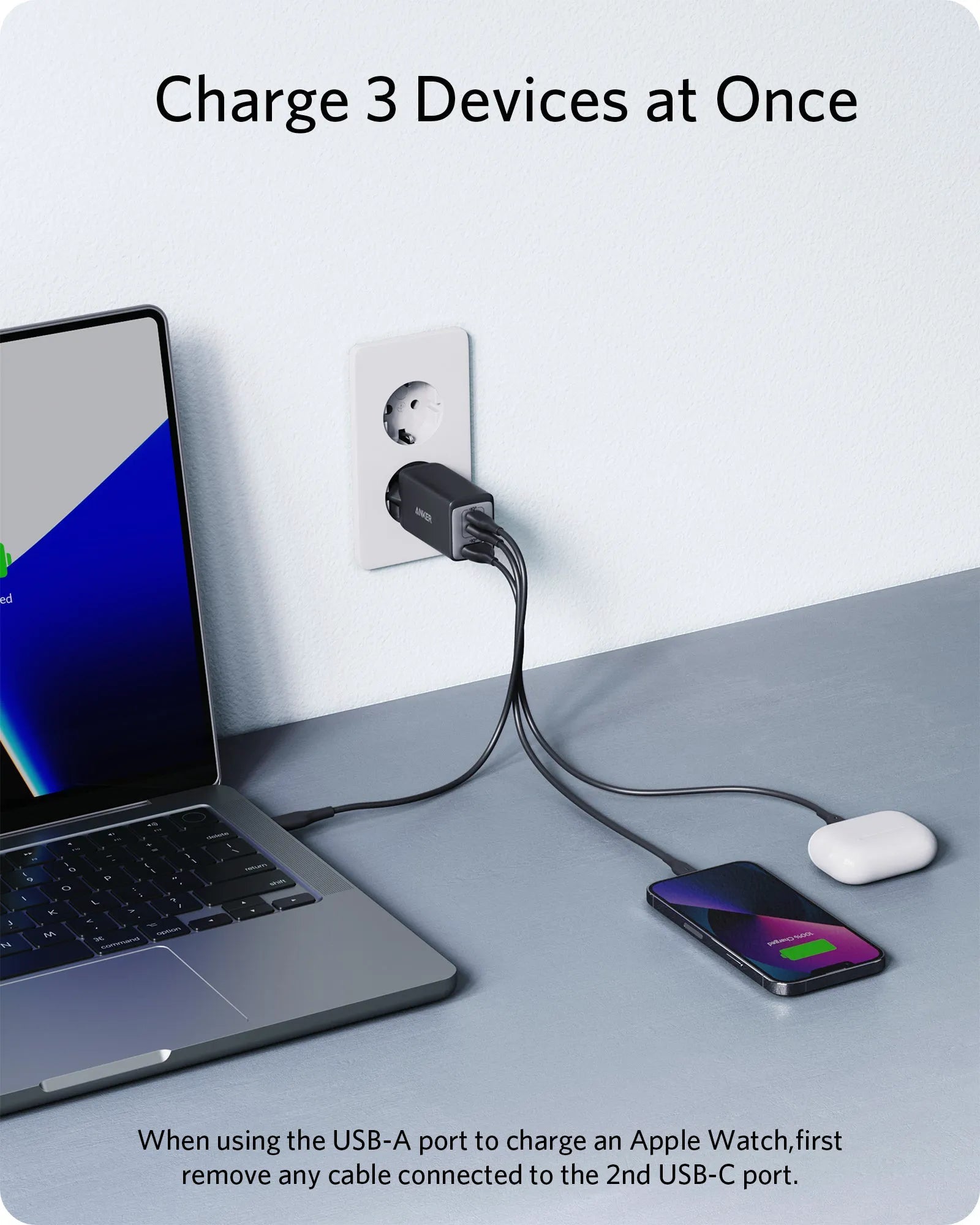 Anker 735 Charger (Nano II 65W) with Anker USB-C to USB-C Cable (240W, Braided Recycled Materials)