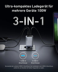 Anker Prime Charger (100W, 3 Ports, GaN) + Anker Prime USB-C to USB-C Cable (1.8m, 240W, Upcycled Braided Design)