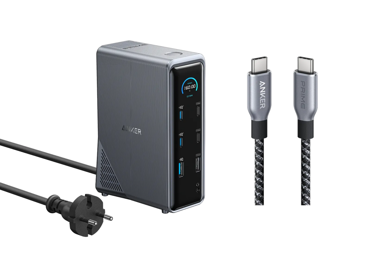 Anker Prime Charging Dock (14-in-1, Dual Display, 160W) + Anker Prime USB-C to USB-C Cable (0.9m, 240W, Upcycled Braided Design) (Members Only)