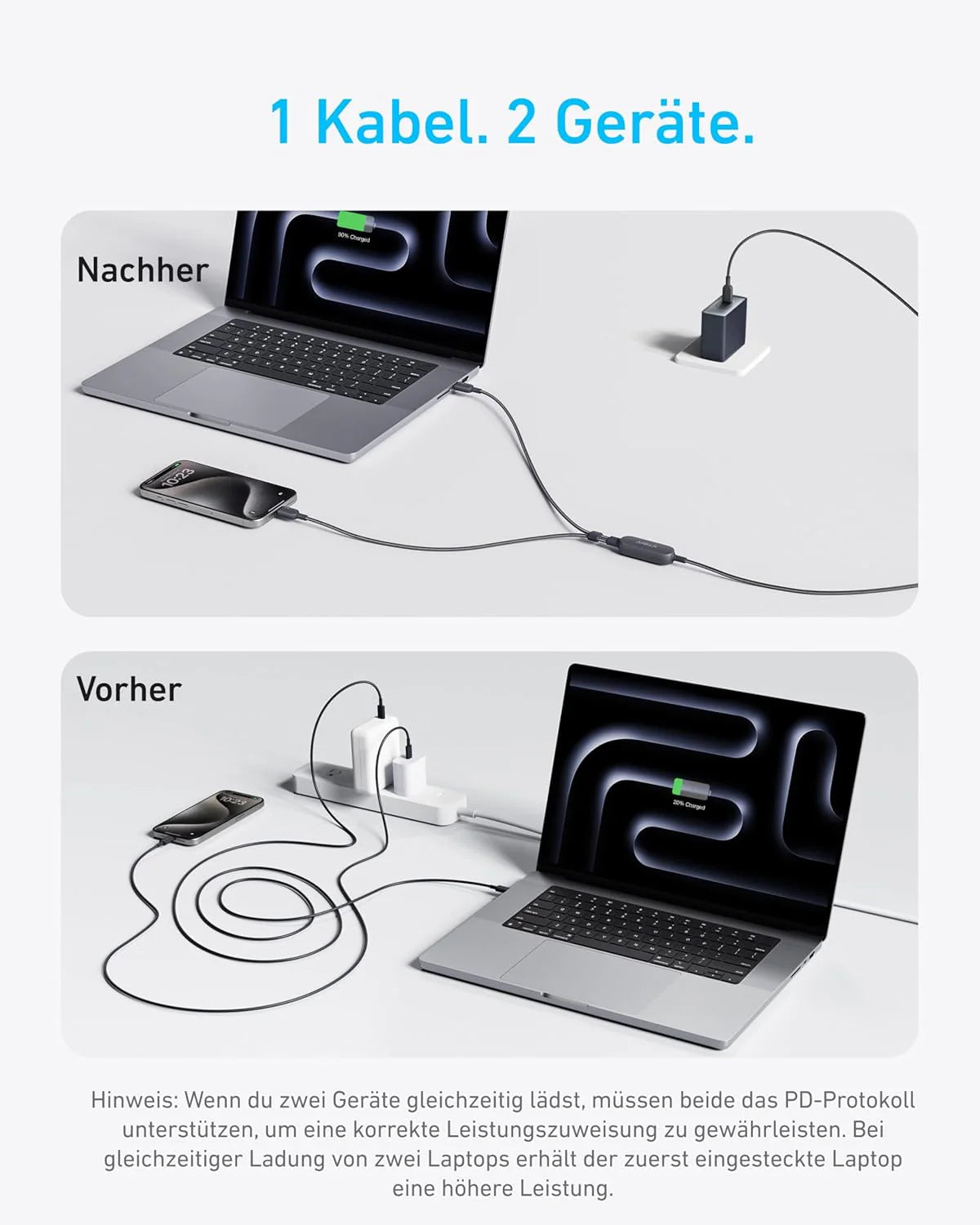 Anker 715 Ladegerät (Nano II 65W) + Anker 2-in-1 USB-C auf USB-C Kabel (120cm, 140W, Flecht-Design)