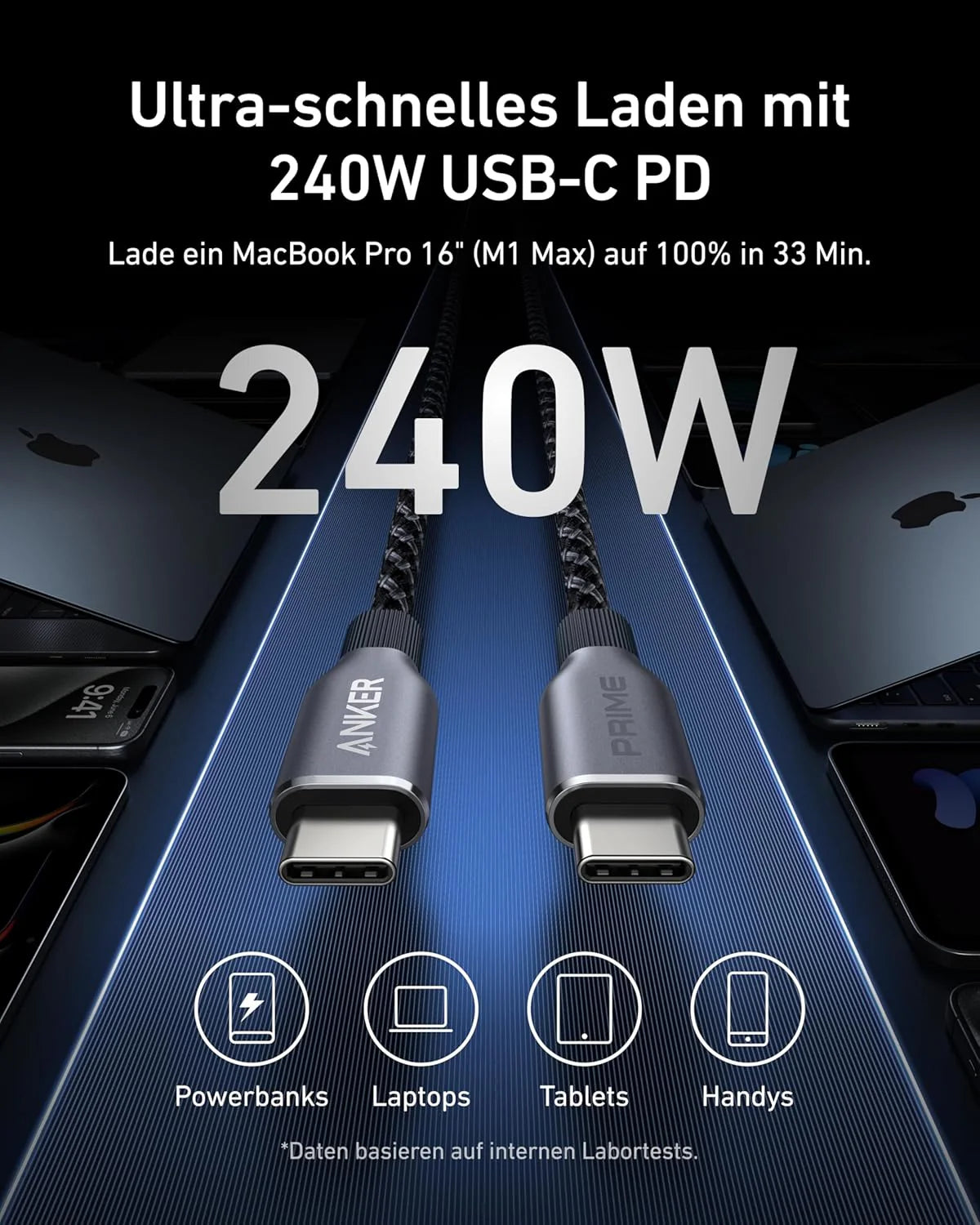 Anker Prime 160W GaNPrime 3-Port Charger + Anker Nano 70W 3-Port Charger + Anker Prime 240W USB-C to USB-C Cable (1.8m, Upcycled Braided)