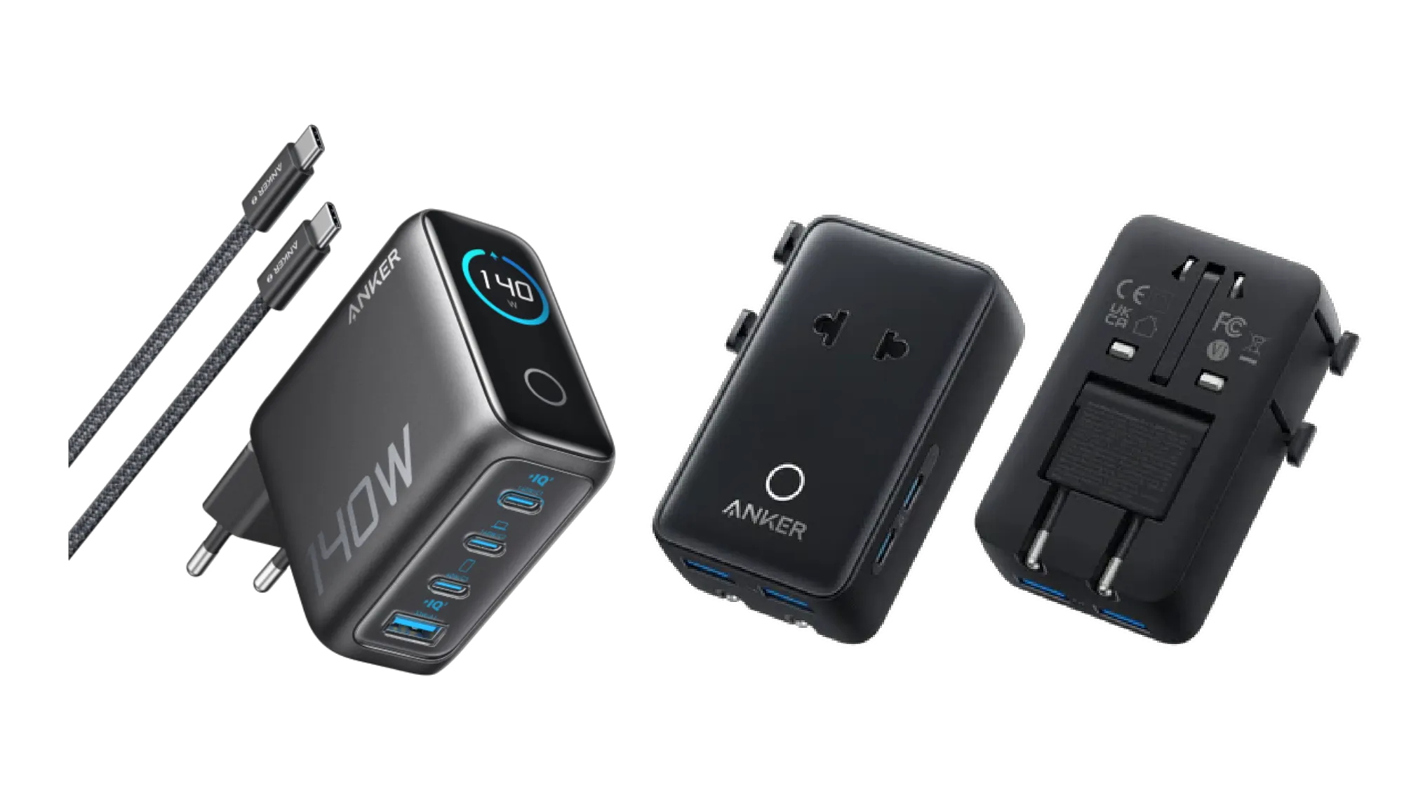Anker 140W 4-Port USB-C Charger with PD 3.1 and Cable + Anker Nano 5-in-1 Travel Adapter (20W)