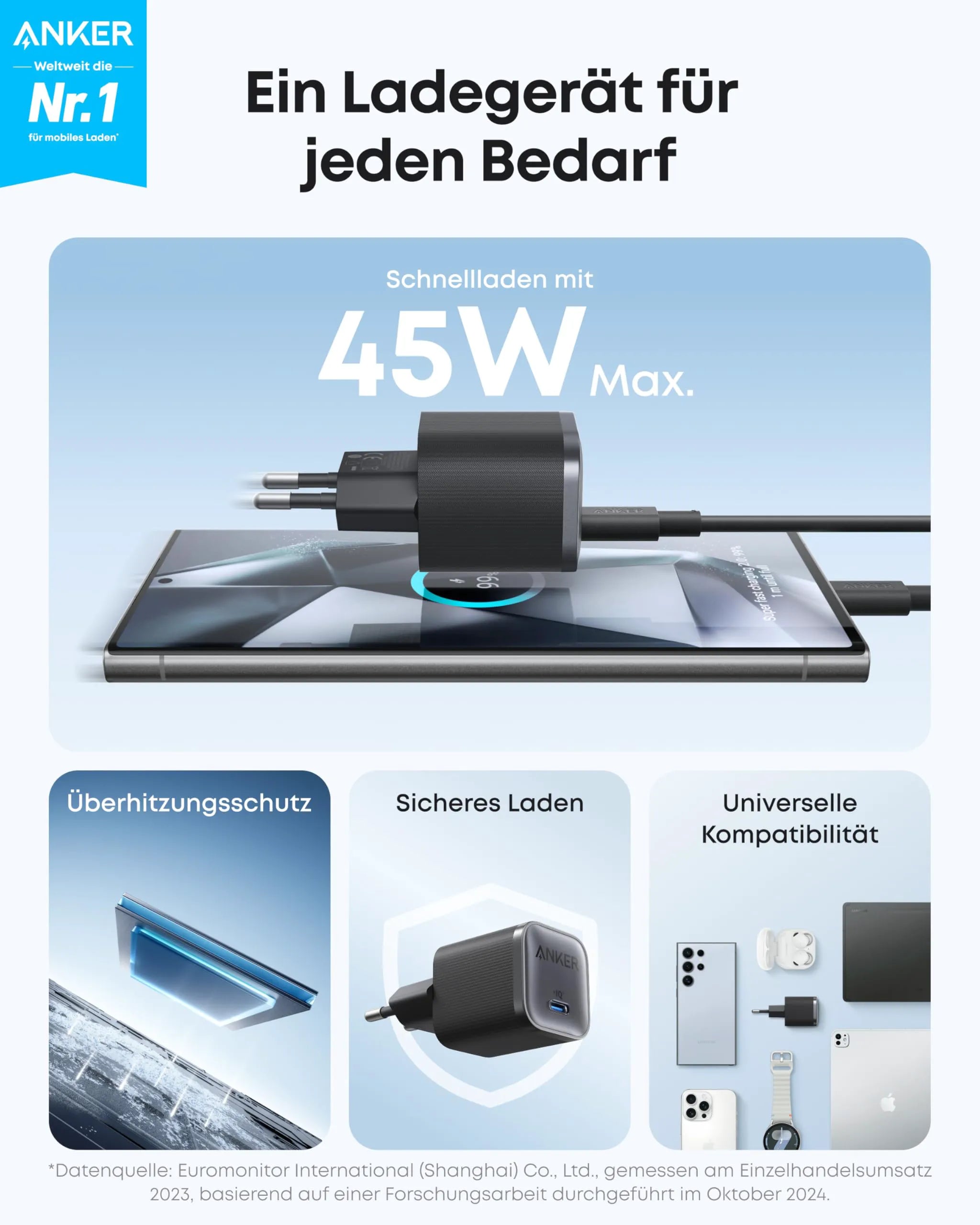 Anker Nano Charger (45W, with 180cm USB-C Cable)