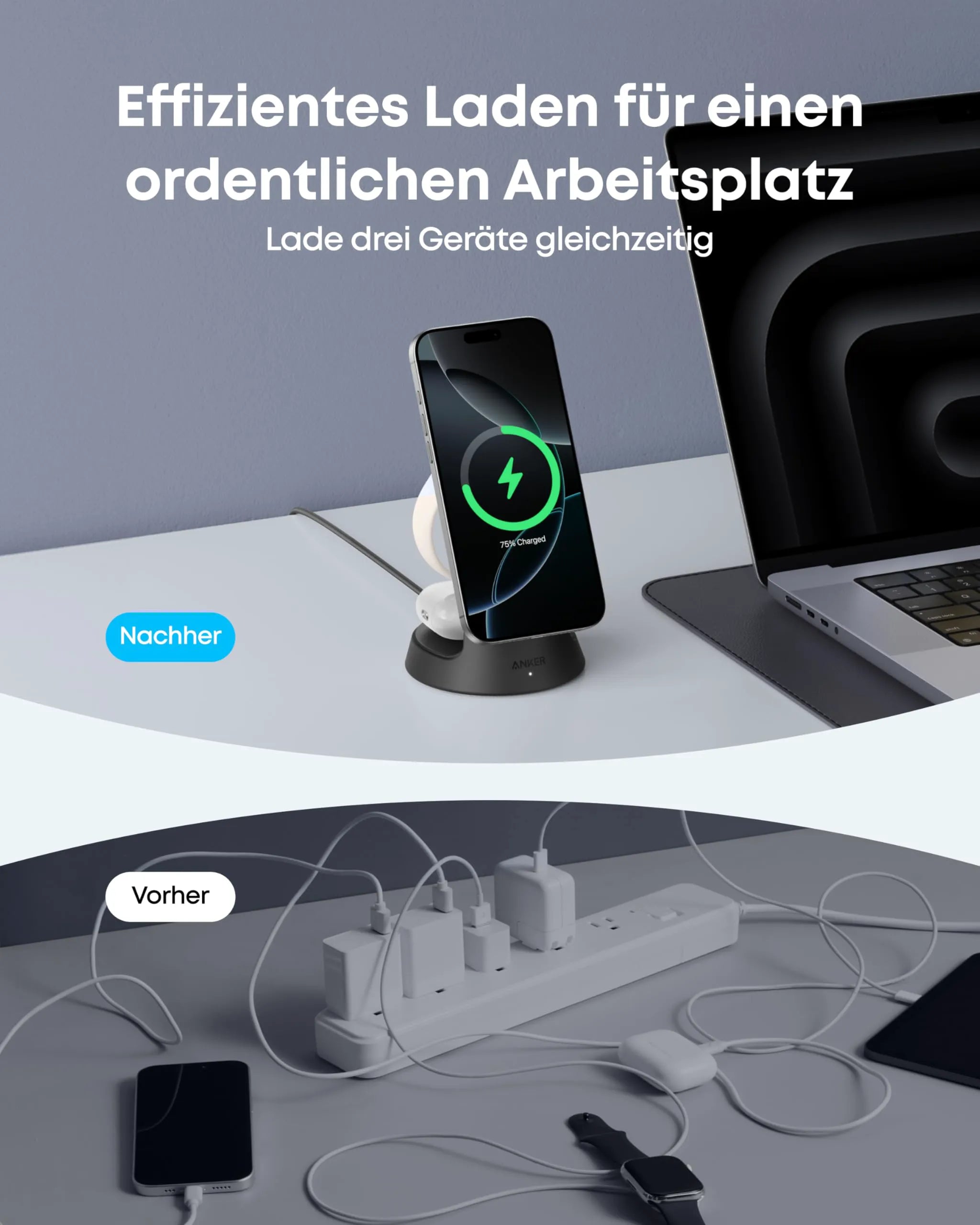 Anker Wireless Charging Station (3-in-1, Magnetic, Stand)
