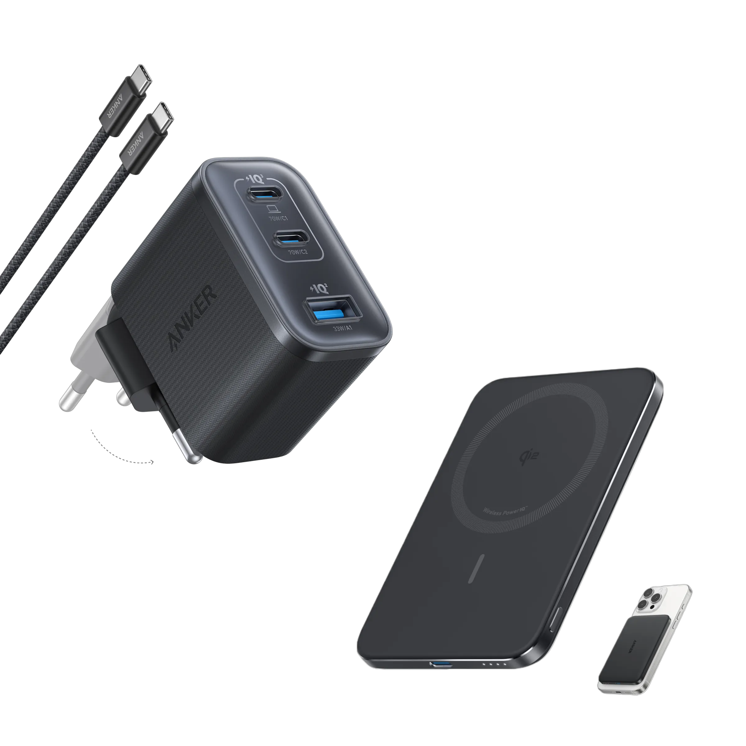 Anker Nano Power Bank (5K, MagGo, Slim) & Anker Nano Charger (70W, 3 Ports)