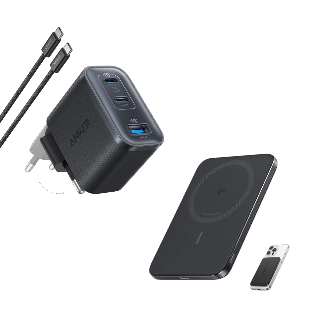 Anker Nano Power Bank (5K, MagGo, Slim) & Anker Nano Charger (70W, 3 Ports)